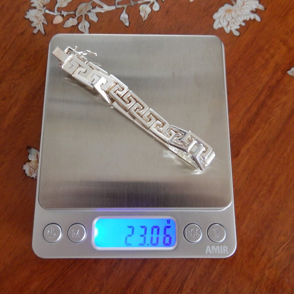 Mint Vtg.Millor Italy 925 Sterling Silver 23.06g Greek Key Bracelet Unisex - Picture 8 of 15